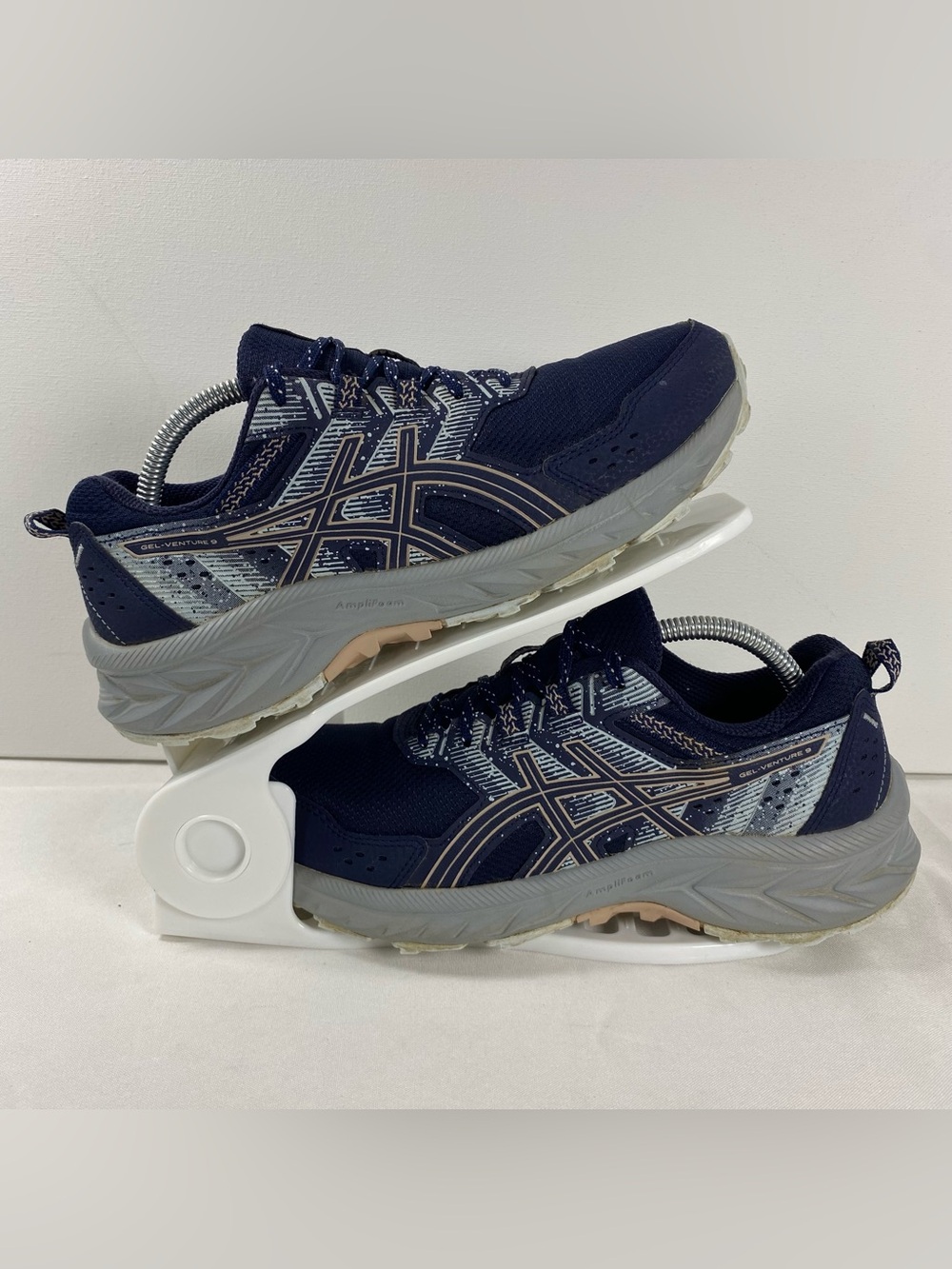 ASICS Gel-Venture 9 Women 8 Navy Blue Gray Trail Running Shoes 1012B313